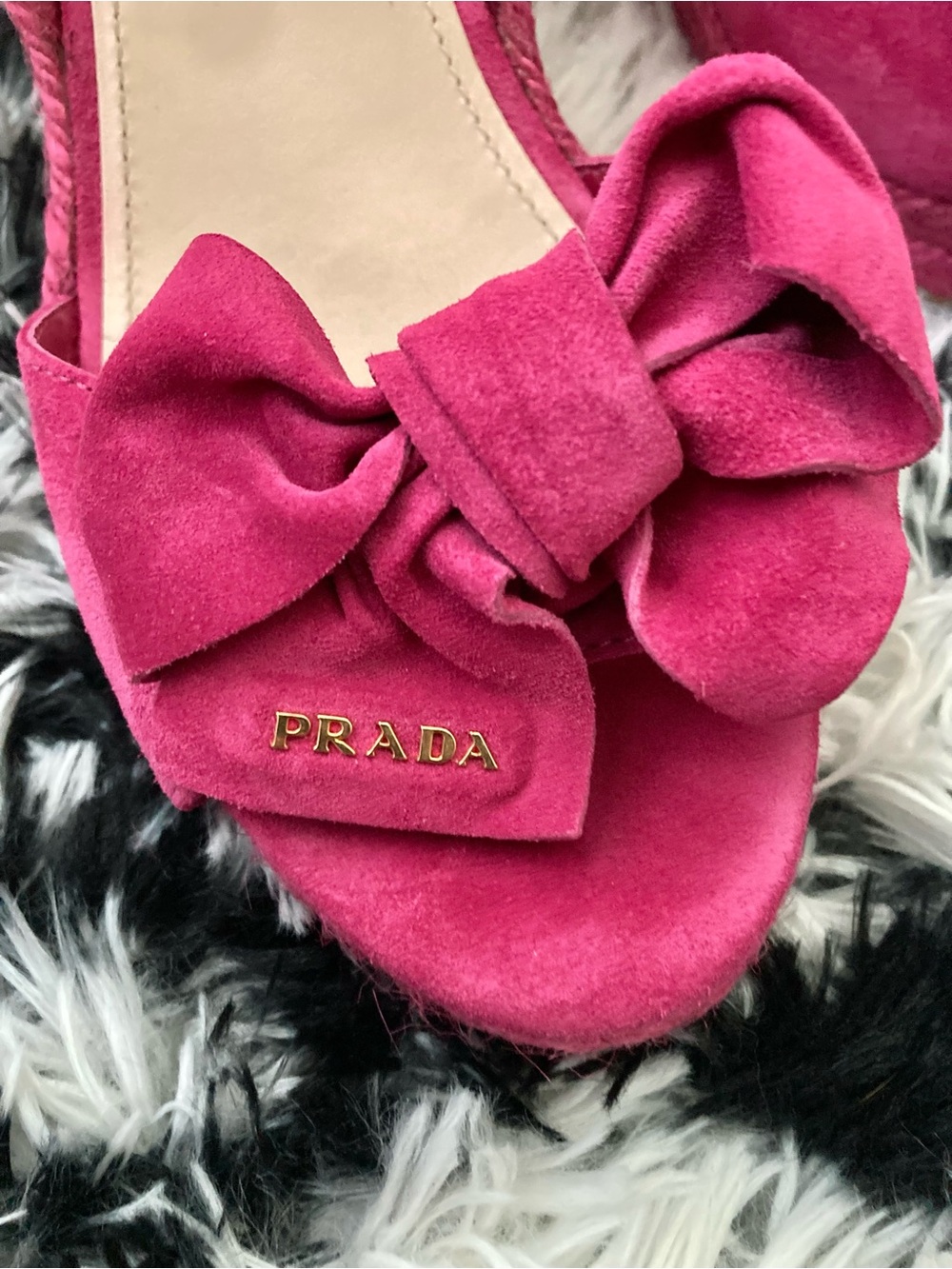 Prada Hot Pink Suede Bow Slingback Heels - Picture 2 of 9